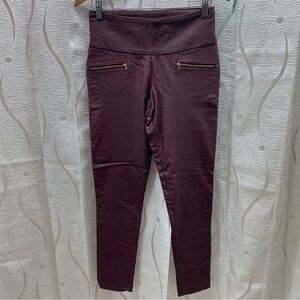 Le Chateau Skinny Pants Women 4 Burgundy Coated Rose Gold Zip Edgy